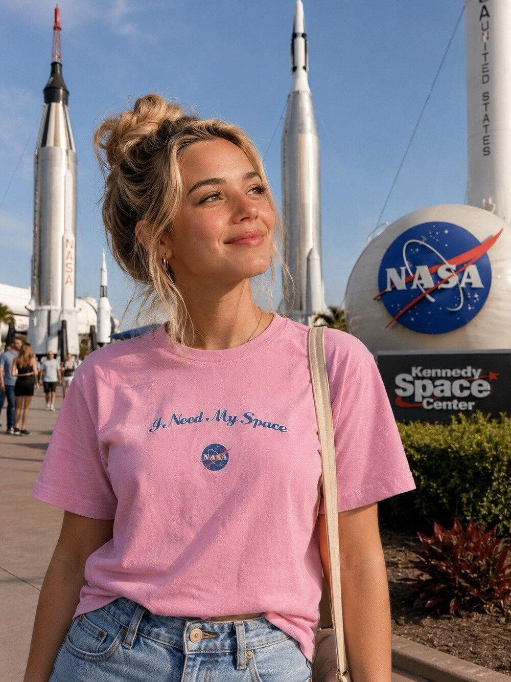 Vintage Y2K NASA I Need My Space Pink Graphic Tee Women's XL Funny Space Shirt
